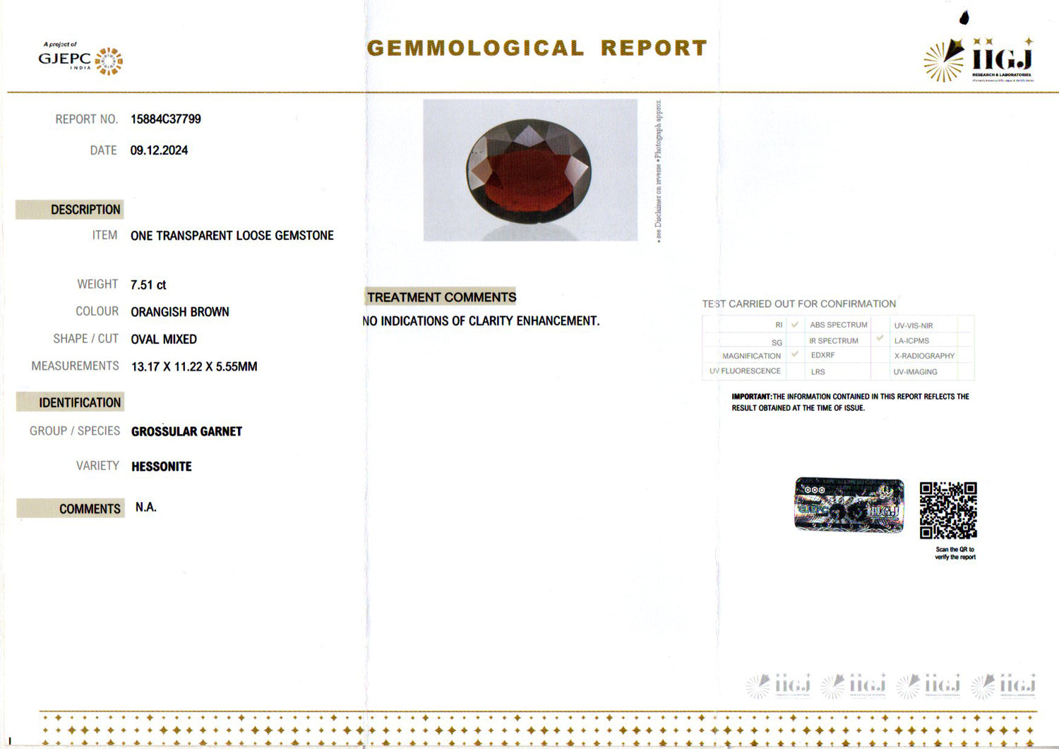 Ceylon Hessonite Garnet  7.51 Carat Limited Quality HG-8254