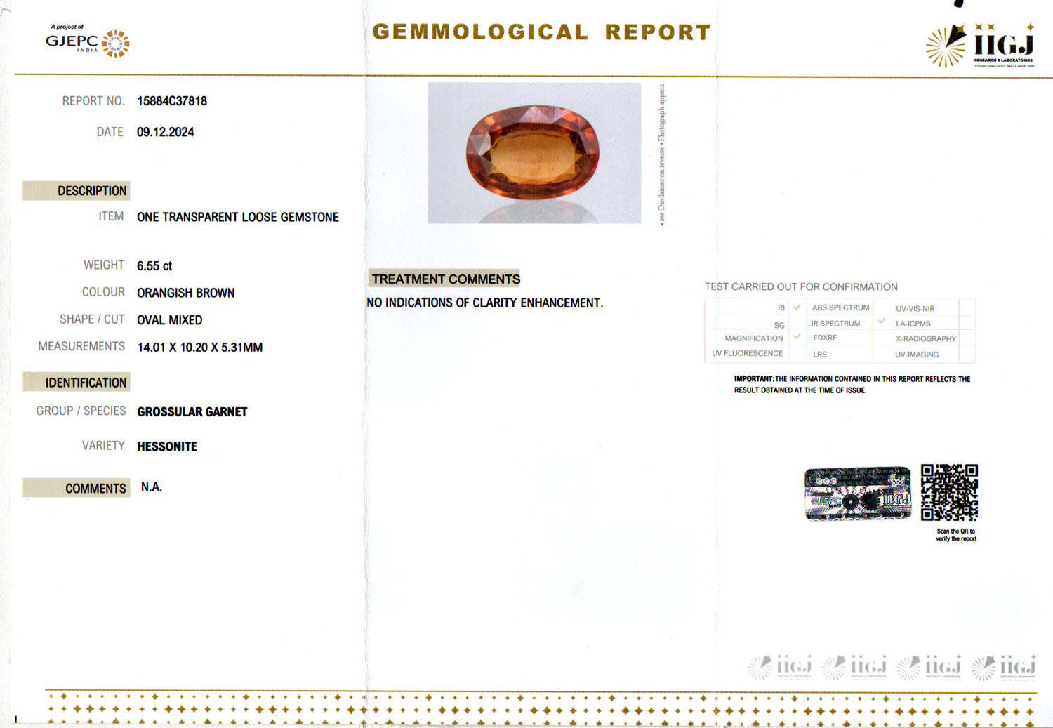 Ceylon Hessonite Garnet - 6.55 Carat Limited Quality HG-8310