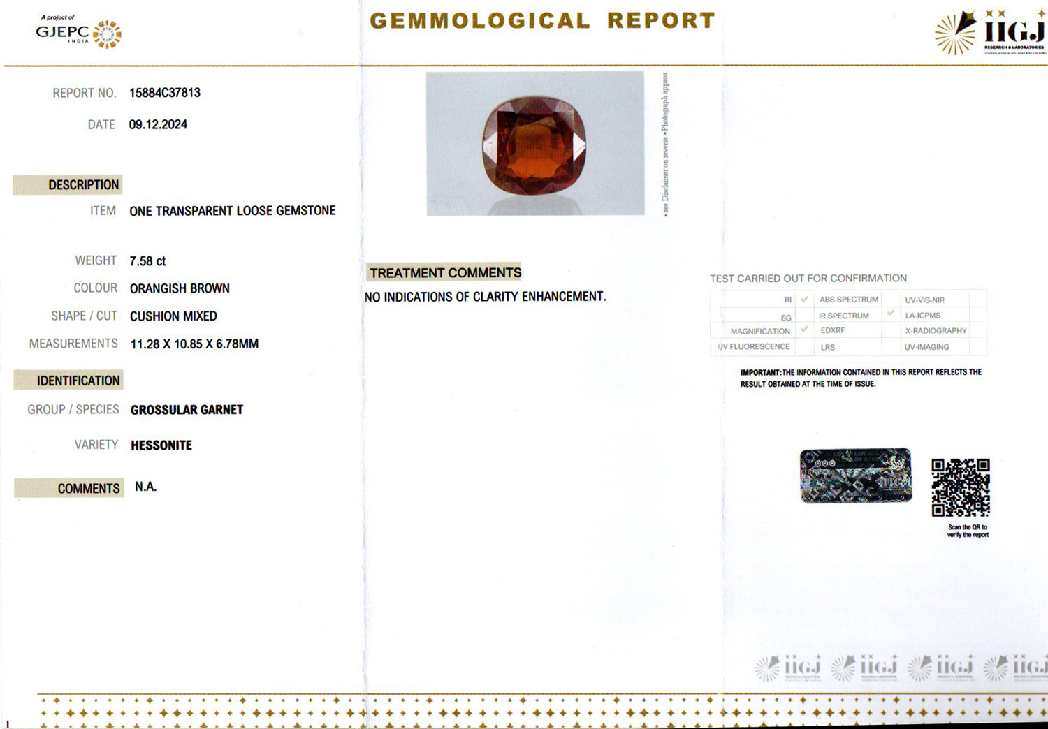Ceylon Hessonite Garnet - 7.58 Carat Limited Quality HG-8314