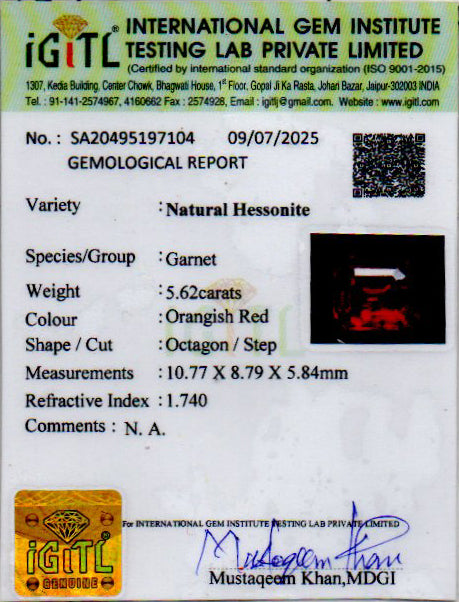 Ceylon Hessonite Garnet - 5.62 Carat Limited Quality HG-8347