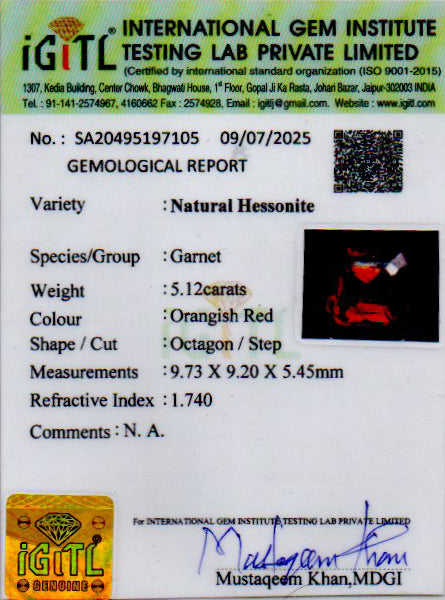 Ceylon Hessonite Garnet - 5.12 Carat Prime Quality HG-8348