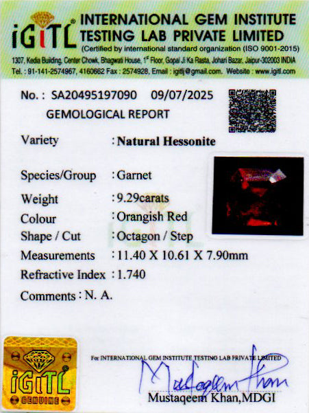 Hessonite (Gomed) - 9.29 Carat