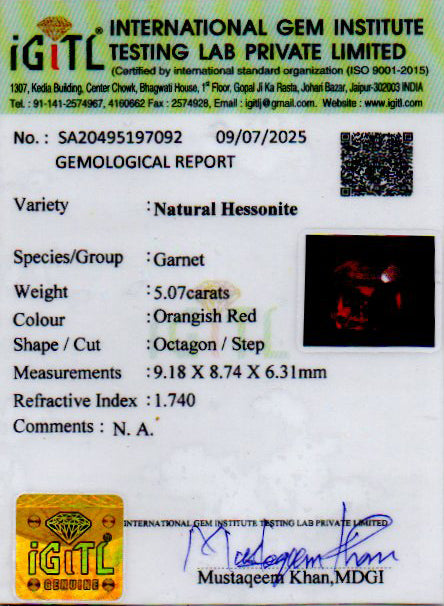 Ceylon Hessonite Garnet - 5.07 Carat Limited Quality HG-8353