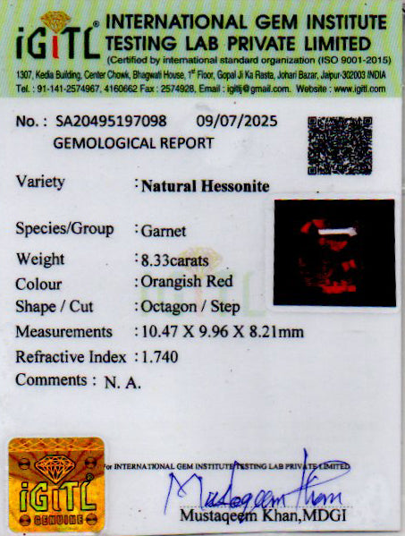 Hessonite (Gomed) - 8.33 Carat