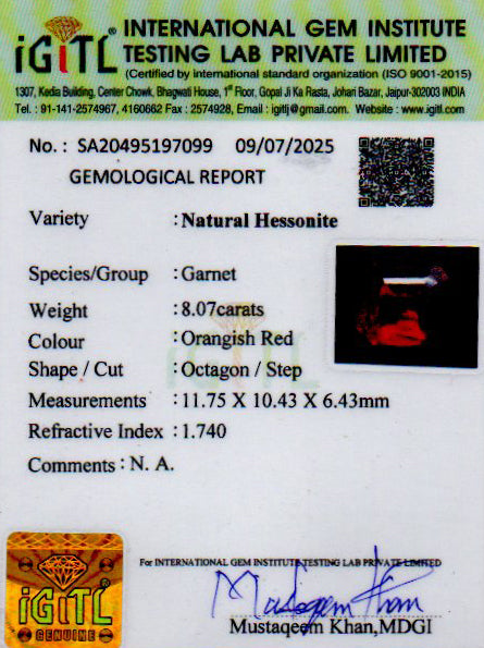 Hessonite (Gomed) - 8.07 Carat