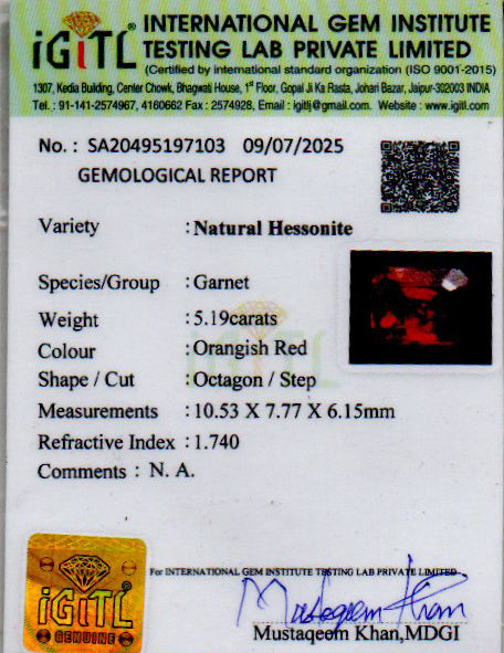 Ceylon Hessonite Garnet - 5.19 Carat Limited Quality HG-8363