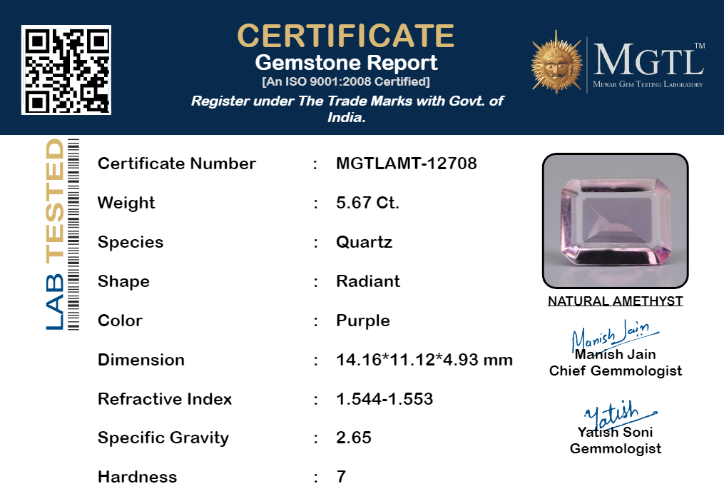 Amethyst - 5.67 Carat Prime Quality AMT-12708