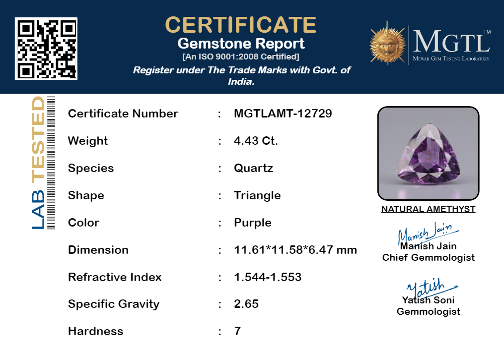 Amethyst - 4.43 Carat Prime Quality AMT-12729