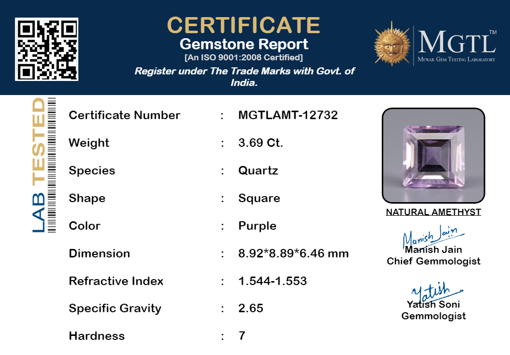 Amethyst - 3.69 Carat Prime Quality AMT-12732