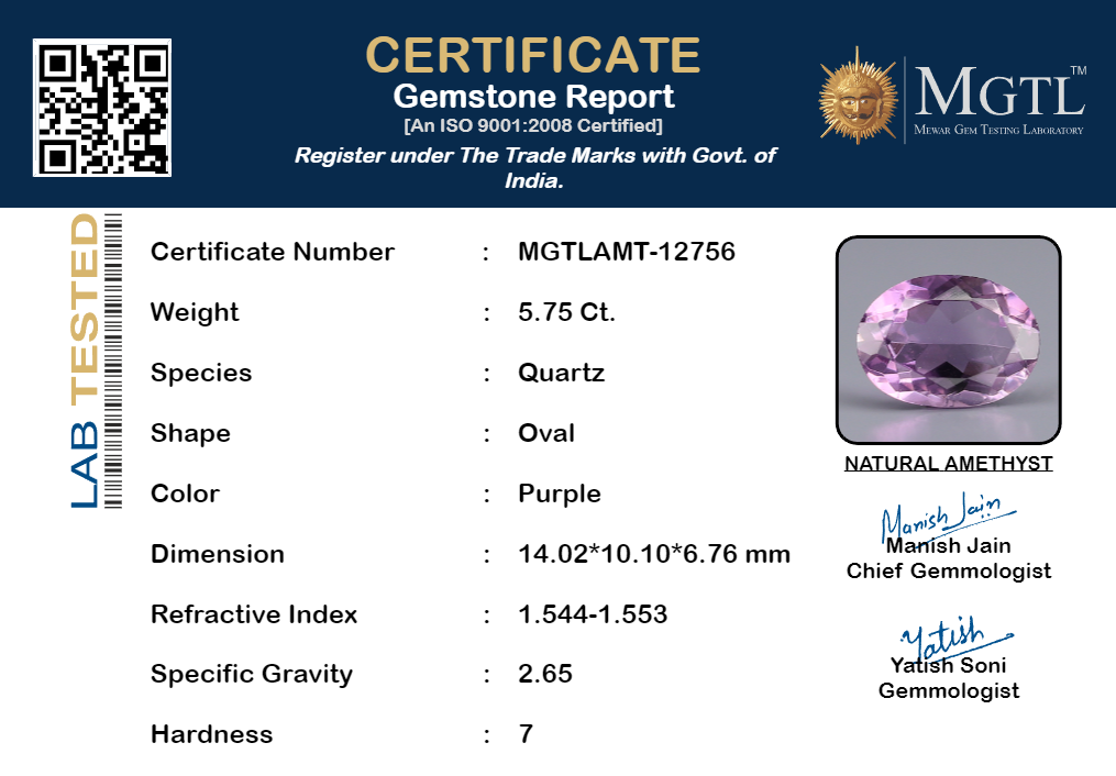 Amethyst - 5.75 Carat Prime Quality AMT-12756