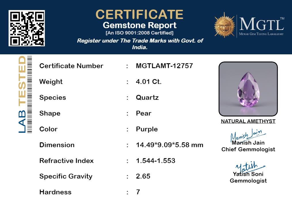 Amethyst - 4.01 Carat Prime Quality AMT-12757