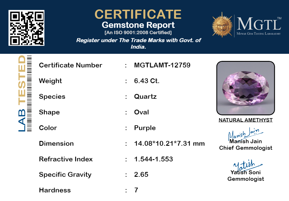 Amethyst - 6.43 Carat Prime Quality AMT-12759