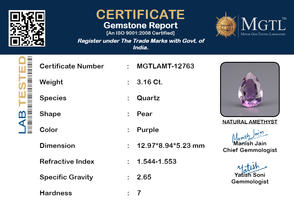 Amethyst - 3.16 Carat Prime Quality AMT-12763
