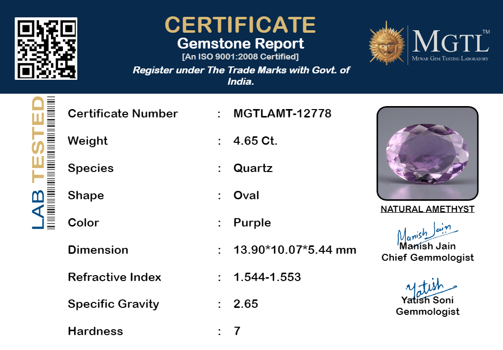 Amethyst - 4.65 Carat Prime Quality AMT-12778