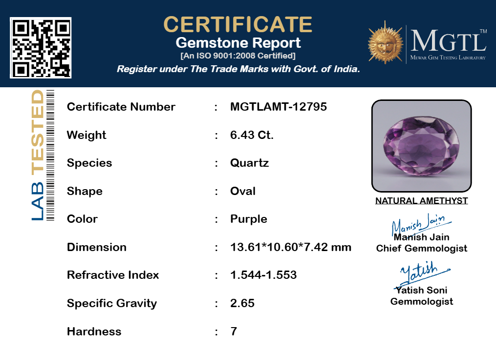 Amethyst - 6.43 Carat Limited Quality AMT-12795