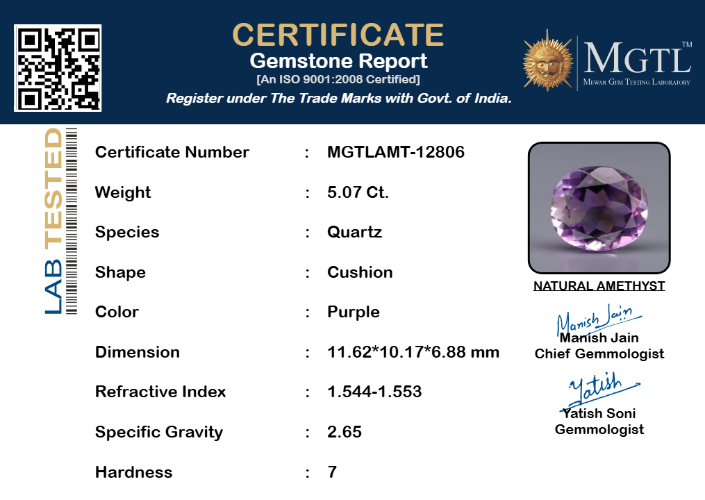 Amethyst - 5.07 Carat Limited Quality AMT-12806
