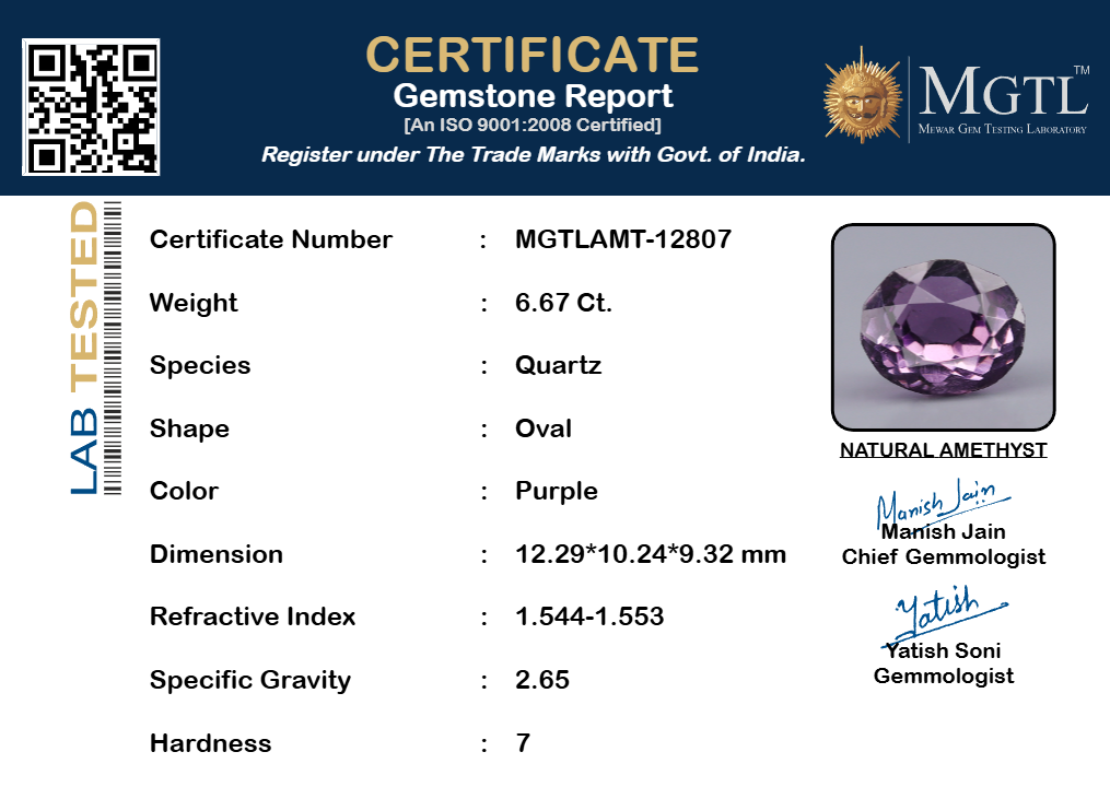 Amethyst - 6.67 Carat Limited Quality AMT-12807
