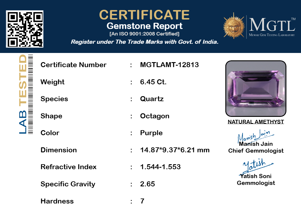 Amethyst - 6.45 Carat Rare Quality AMT-12813