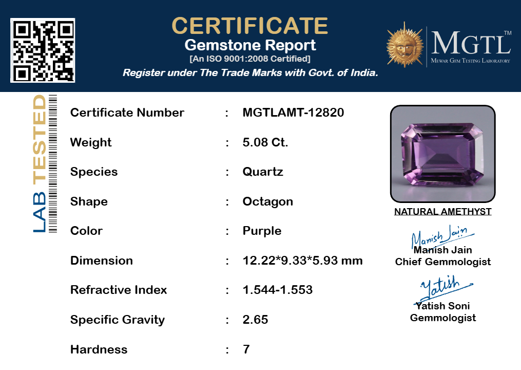 Amethyst - 5.08 Carat Rare Quality AMT-12820