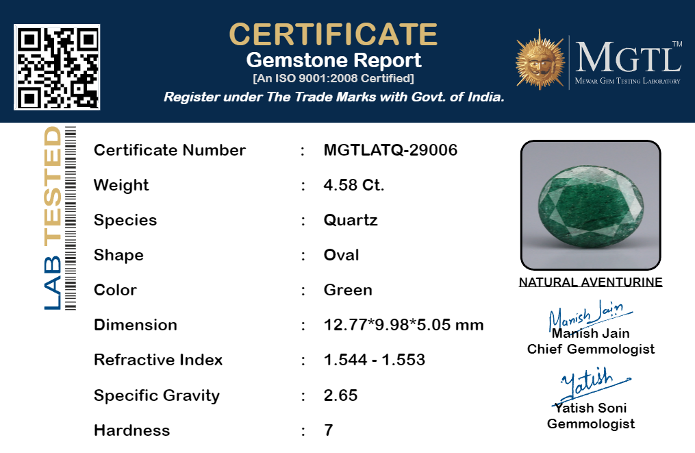 Aventurine -  4.58 Carat Prime Quality ATQ-29006