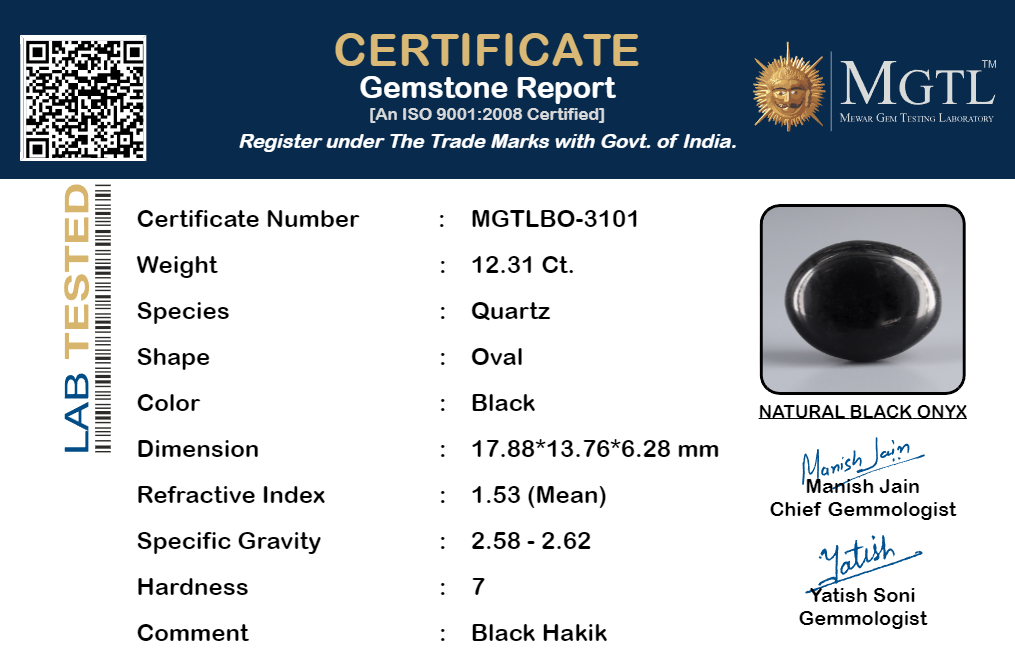 Black Onyx (Hakik) - 12.31 Carat Limited Quality BO-3101