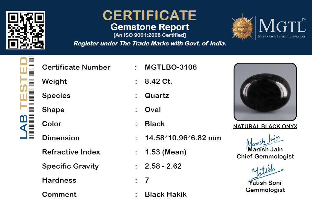 Black Onyx (Hakik) - 8.42 Carat Limited Quality BO-3106