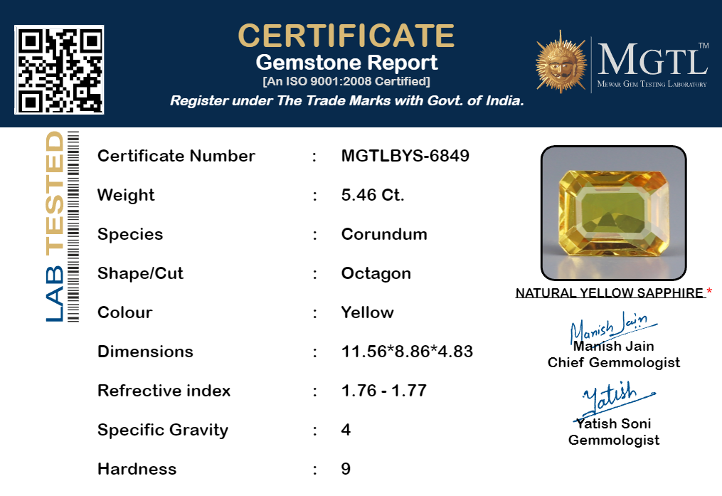 Thailand Yellow Sapphire - 5.46 Carat Rare Quality BYS-6849