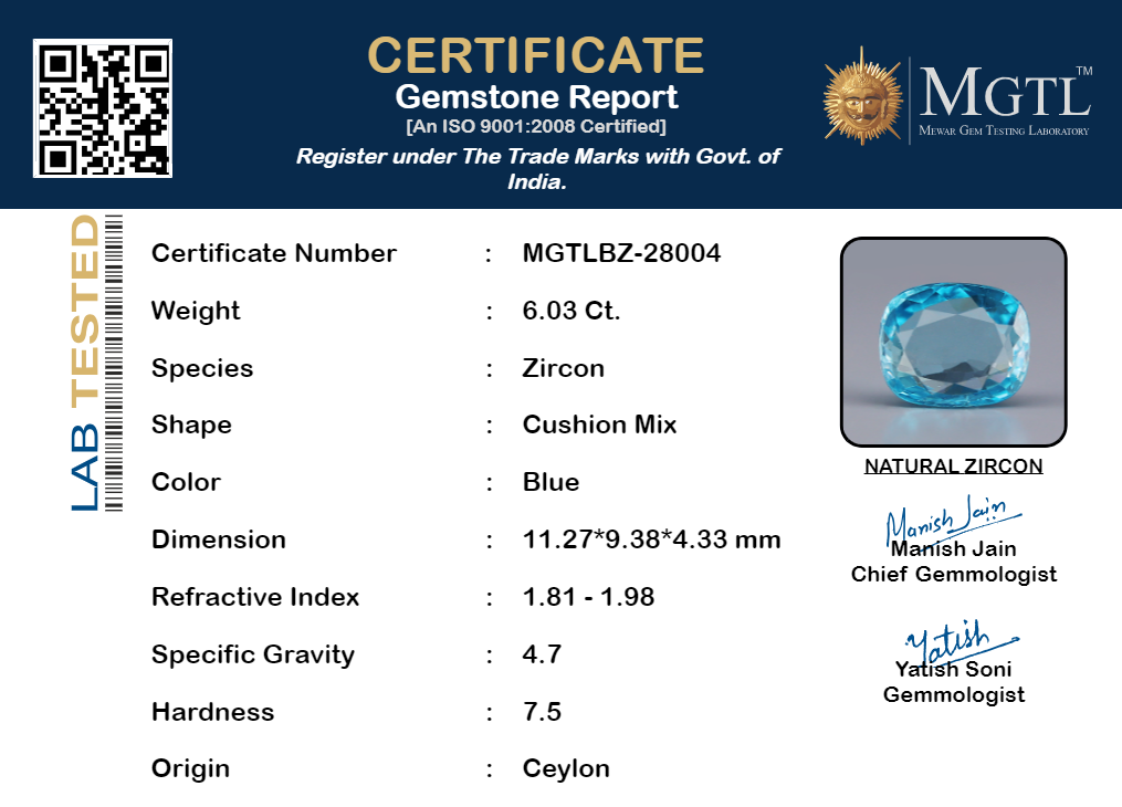 Ceylon Natural Zircon - 6.03 Carat  Limited Quality BZ-28004