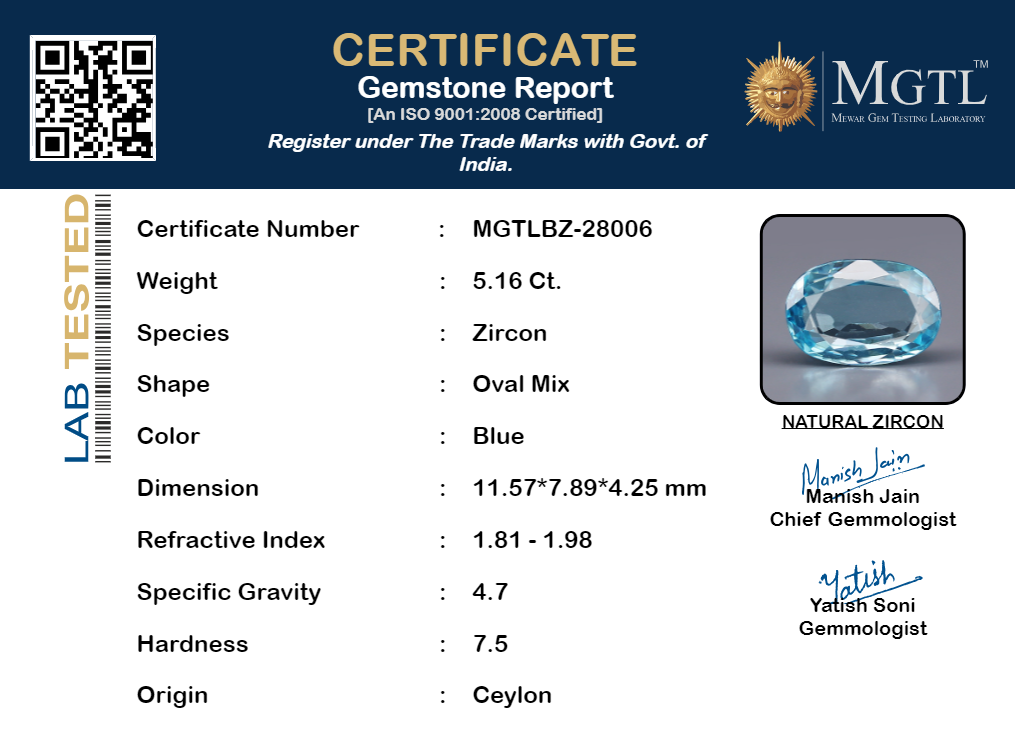 Ceylon Natural Zircon - 5.16 Carat  Limited Quality BZ-28006