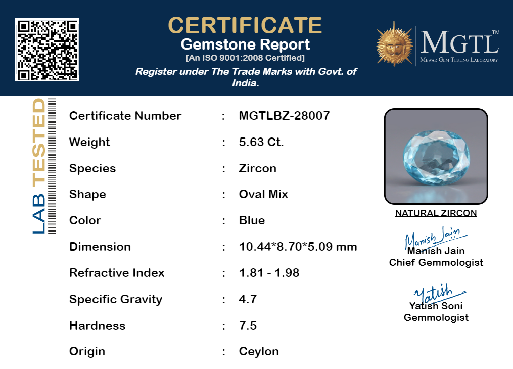 Ceylon Natural Zircon - 5.63 Carat  Limited Quality BZ-28007
