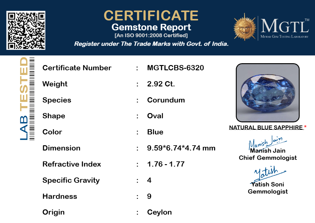Blue Sapphire - 2.92 Carats