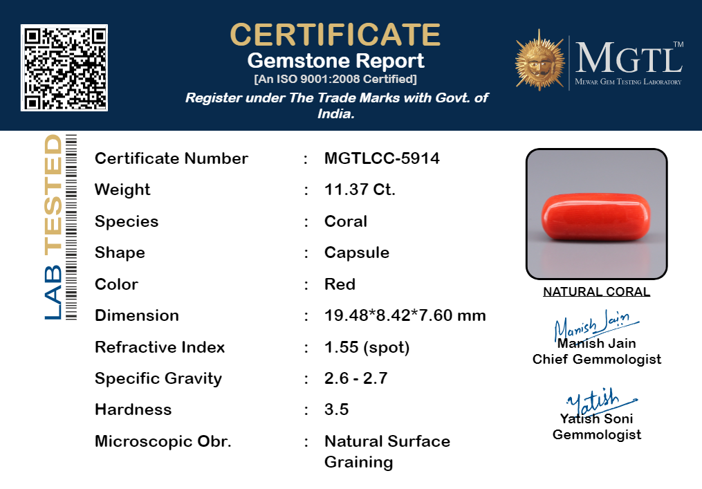 Italian Red Coral - 11.37 Carat Limited Quality CC-5914