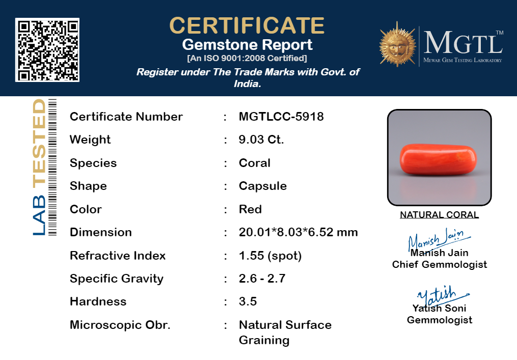 Italian Red Coral - 9.03 Carat Prime Quality CC-5918