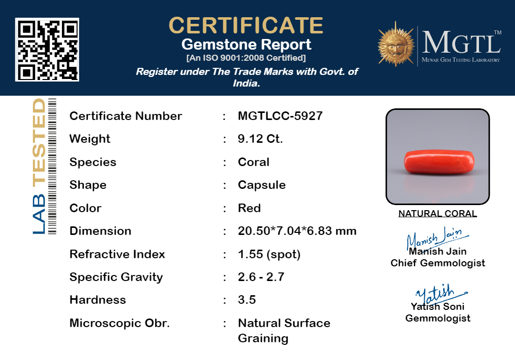 Italian Red Coral - 9.12 Carat Prime Quality CC-5927