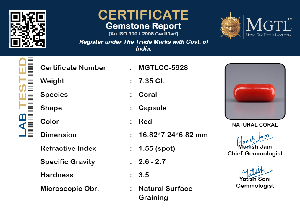 Italian Red Coral - 7.35 Carat Prime Quality CC-5928