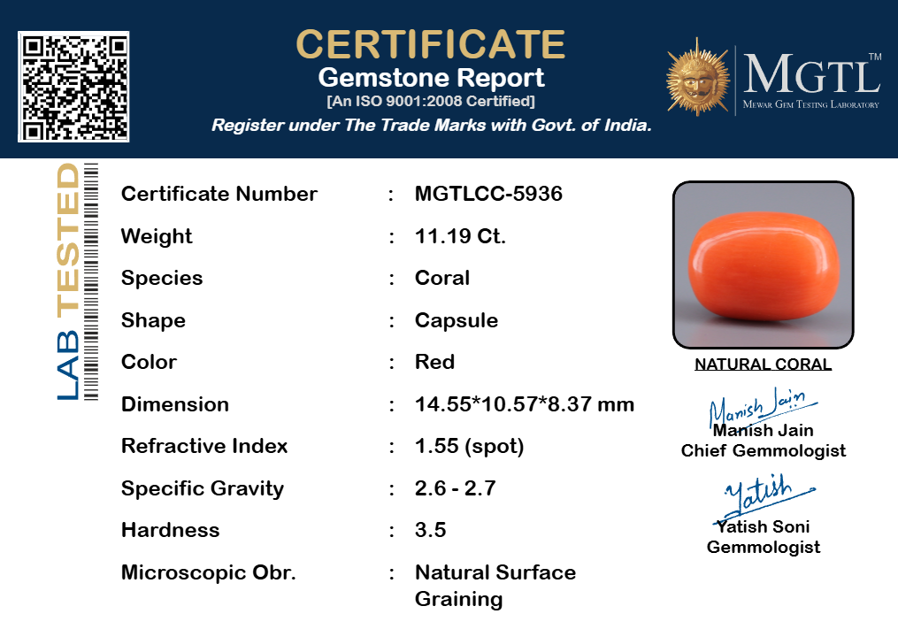 Italian Red Coral - 11.19 Carat Limited Quality CC-5936