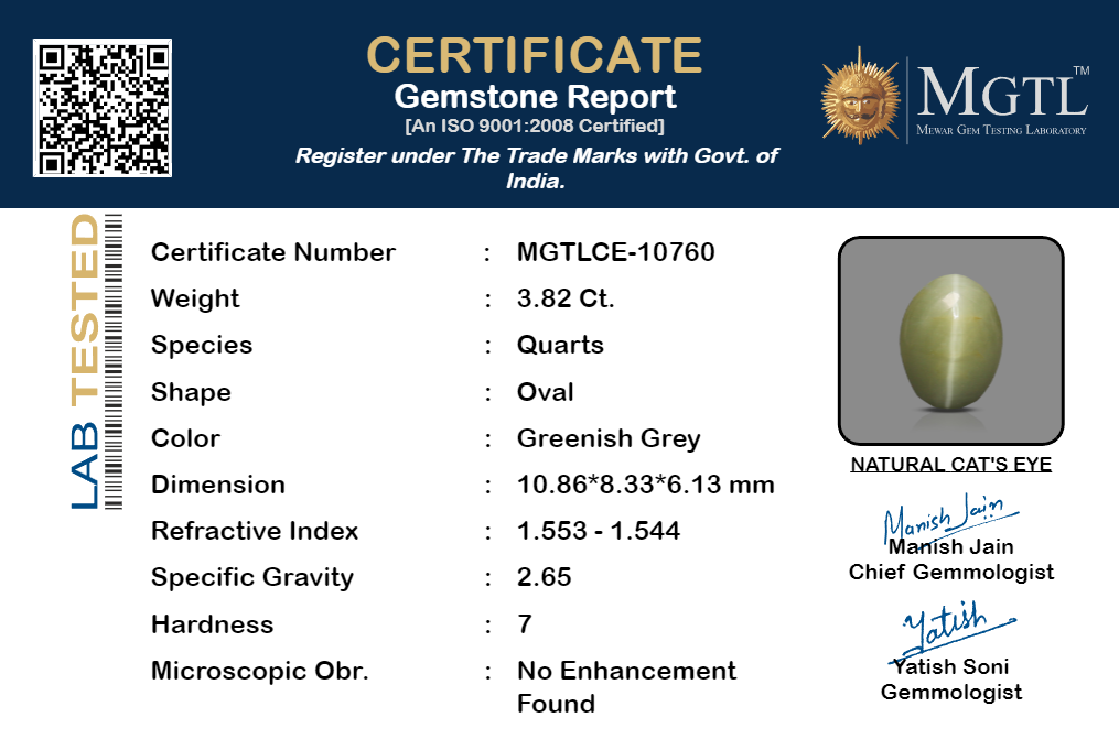 Cat's Eye - 3.82 Carat Prime Quality CE-10760