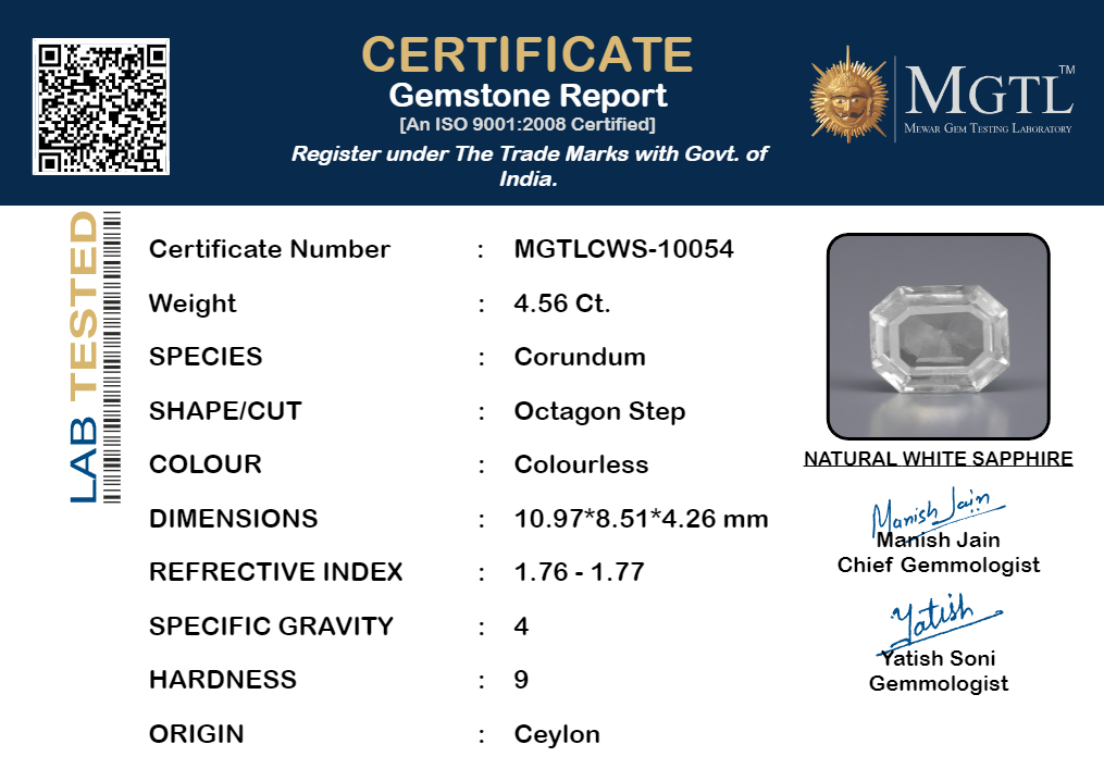 Ceylon White Sapphire - 4.56 Carat Prime Quality CWS-10054