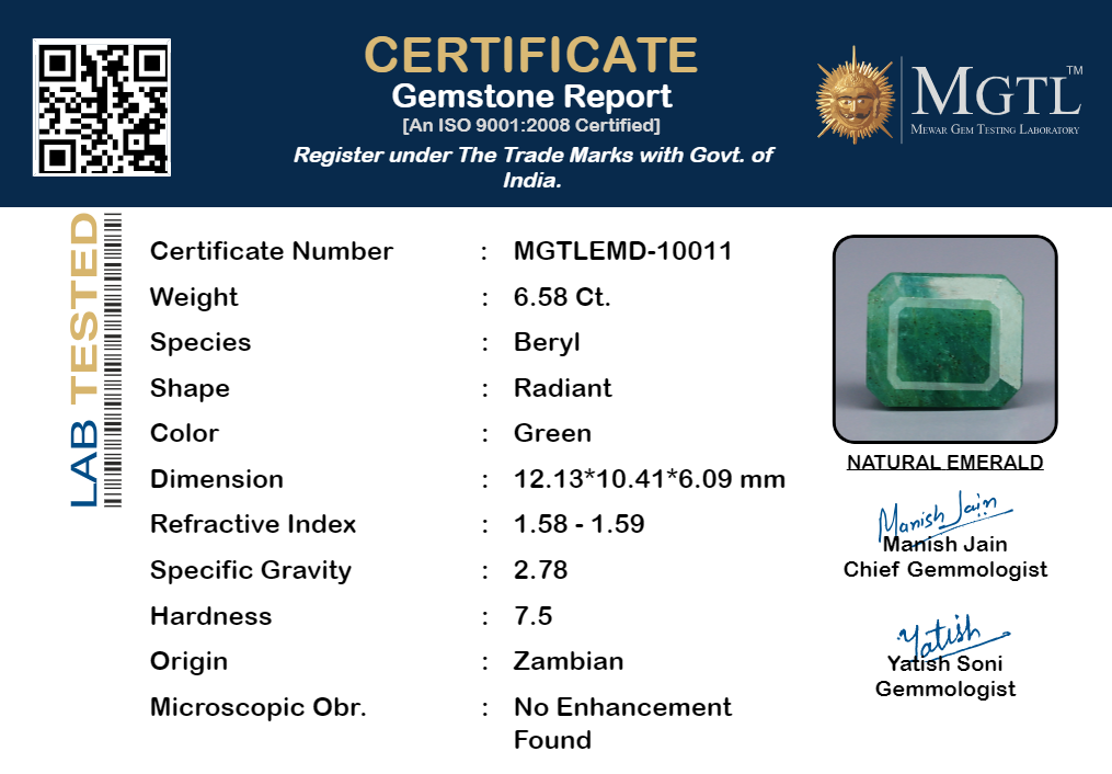 Zambian Emerald - 6.58 Carat Fine Quality EMD-10011