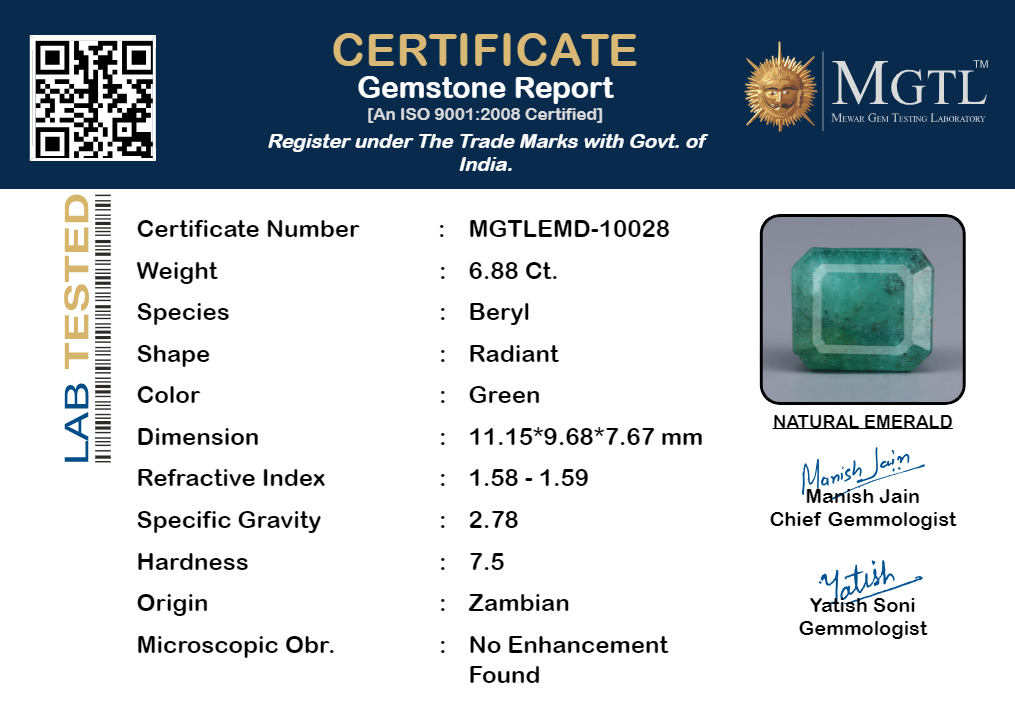 Zambian Emerald - 6.88 Carat Fine Quality EMD-10028