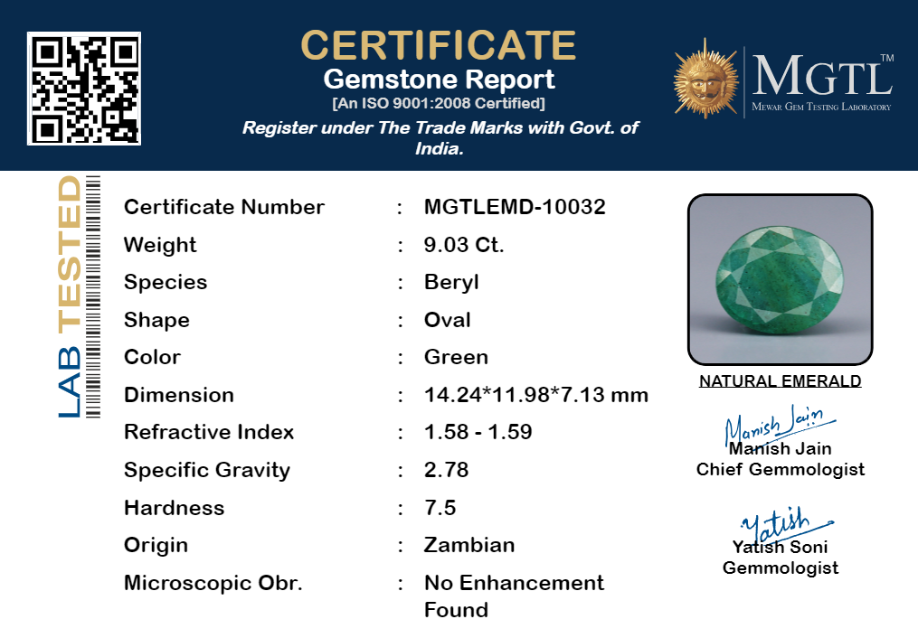 Zambian Emerald - 9.03 Carat Fine Quality EMD-10032
