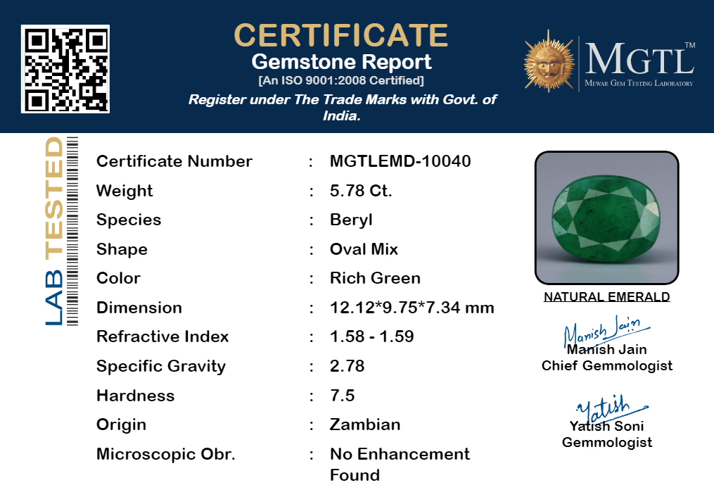 Zambian Emerald - 5.78 Carat Fine Quality EMD-10040