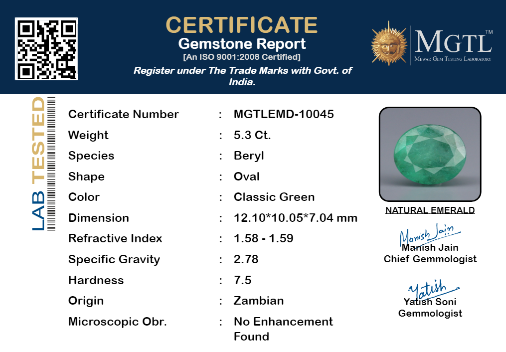 Zambian Emerald - 5.3 Carat Fine Quality EMD-10045