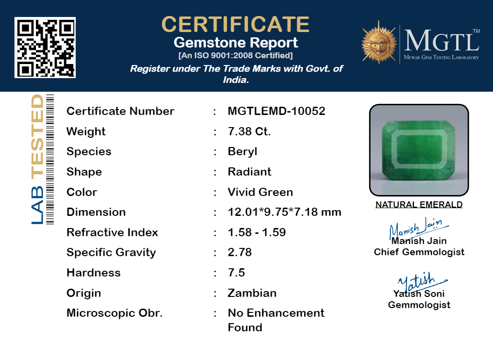 Zambian Emerald - 7.38 Carat Fine Quality EMD-10052