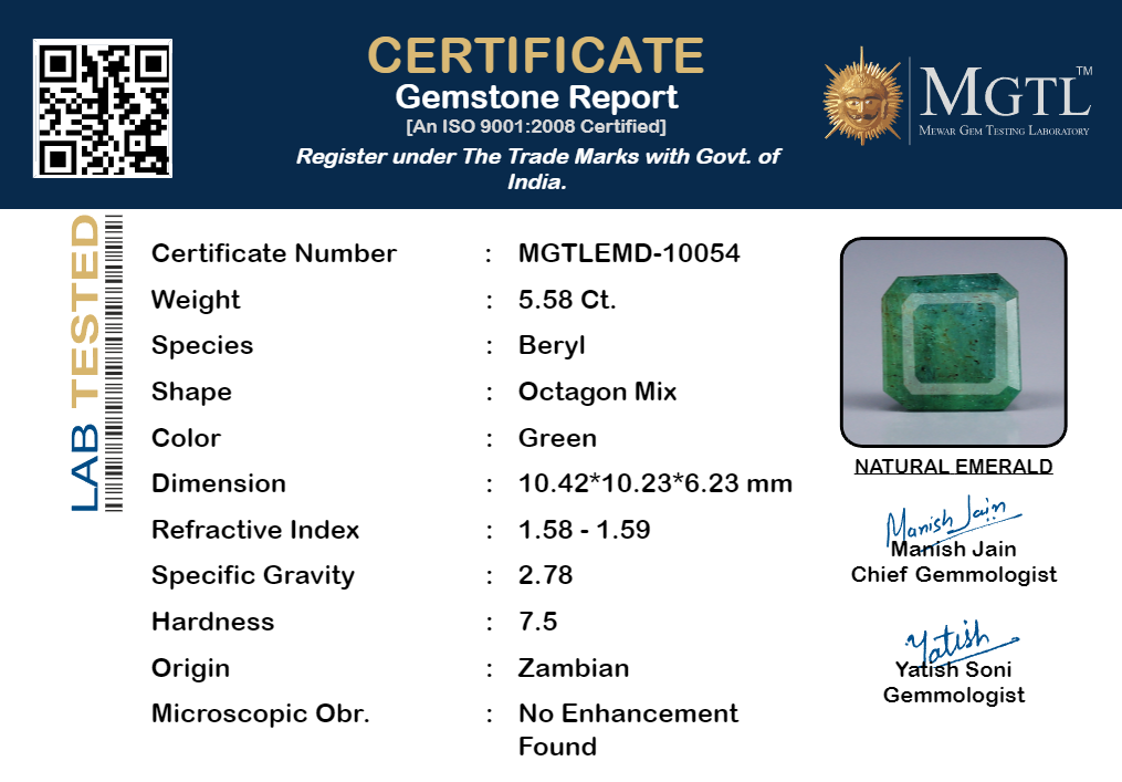 Zambian Emerald - 5.58 Carat Fine Quality EMD-10054