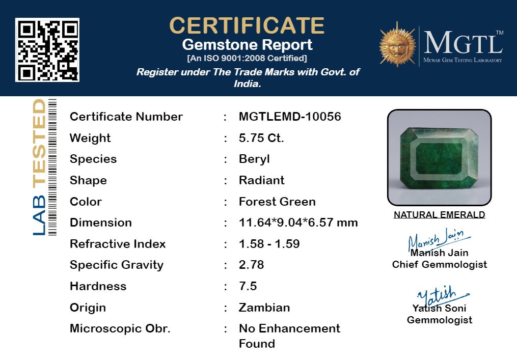 Zambian Emerald - 5.75 Carat Fine Quality EMD-10056