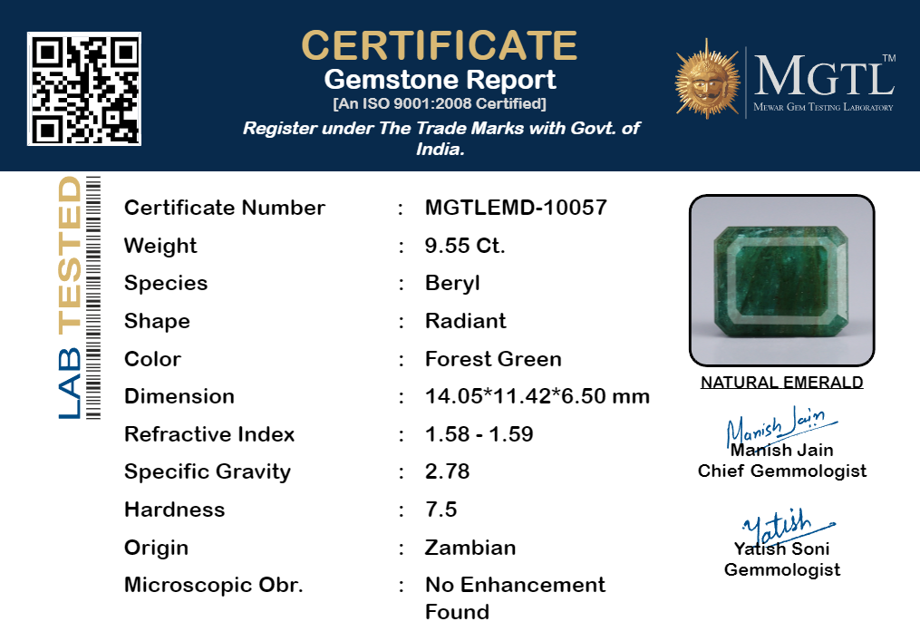 Zambian Emerald - 9.55 Carat Fine Quality EMD-10057