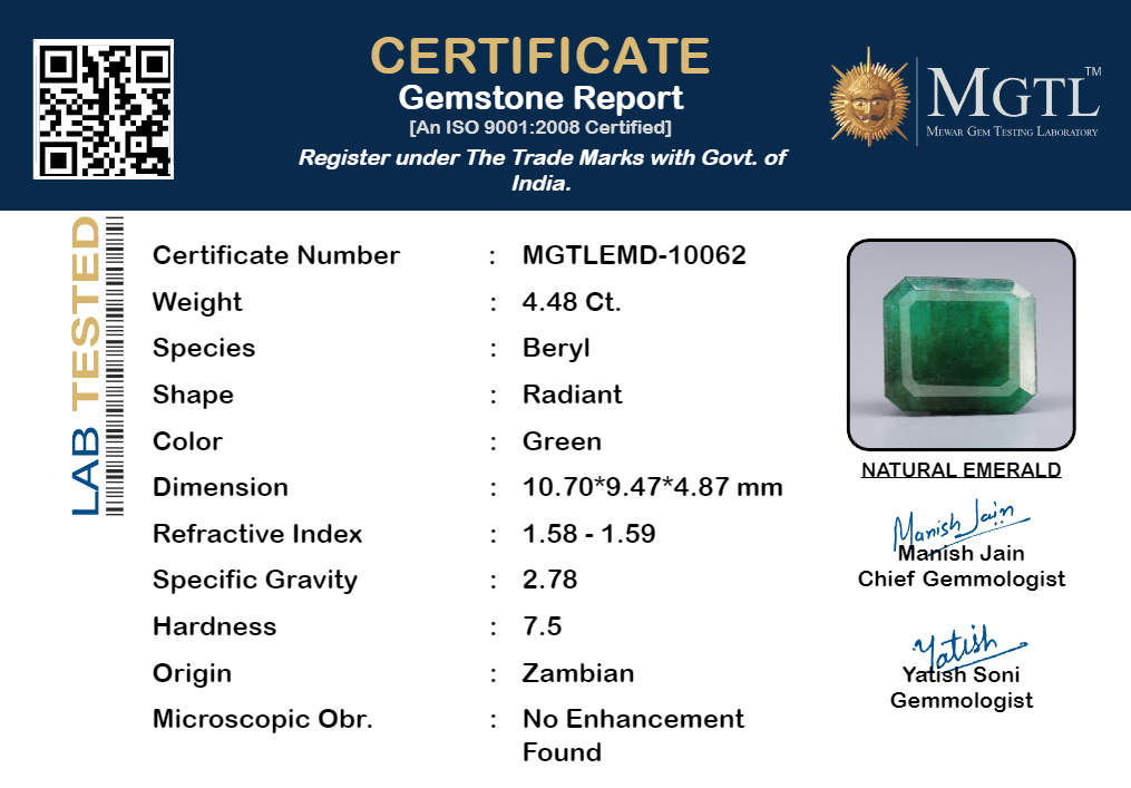 Zambian Emerald - 4.48 Carat Fine Quality EMD-10062
