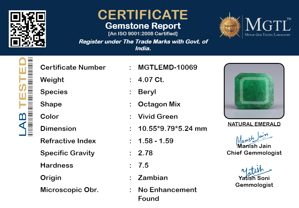 Zambian Emerald - 4.07 Carat Fine Quality EMD-10069