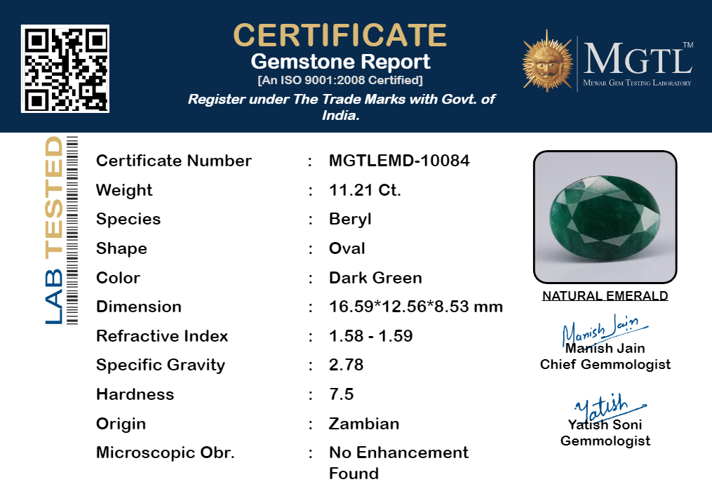 Zambian Emerald - 11.21 Carat Fine Quality EMD-10084